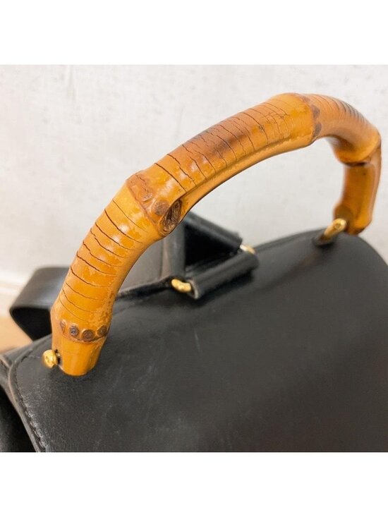 Gucci Vintage Bamboo Backpack Leather Turnlock Black main image 8